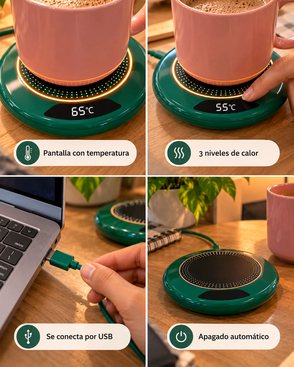 Posavasos con Calefacción USB – 3 Temperaturas